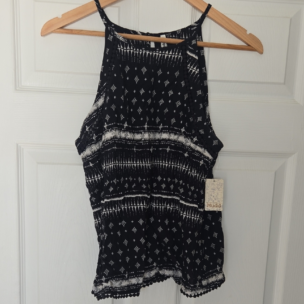 Mudd Black and White Patterned High Neck Top